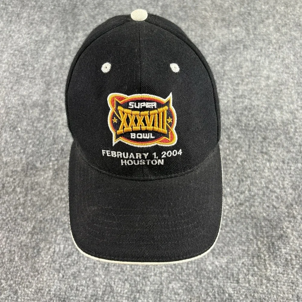 Vintage NFL Super Bowl XXXVIII Hat Black Houston 2004 Strapback Football Cap Y2K